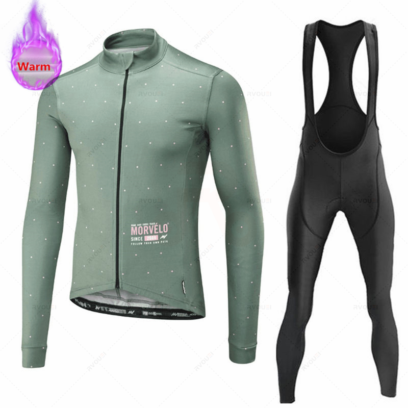 Mountain Biking Underwear - Morvelo-Thermal Fleece Cycling Jersey Sets for